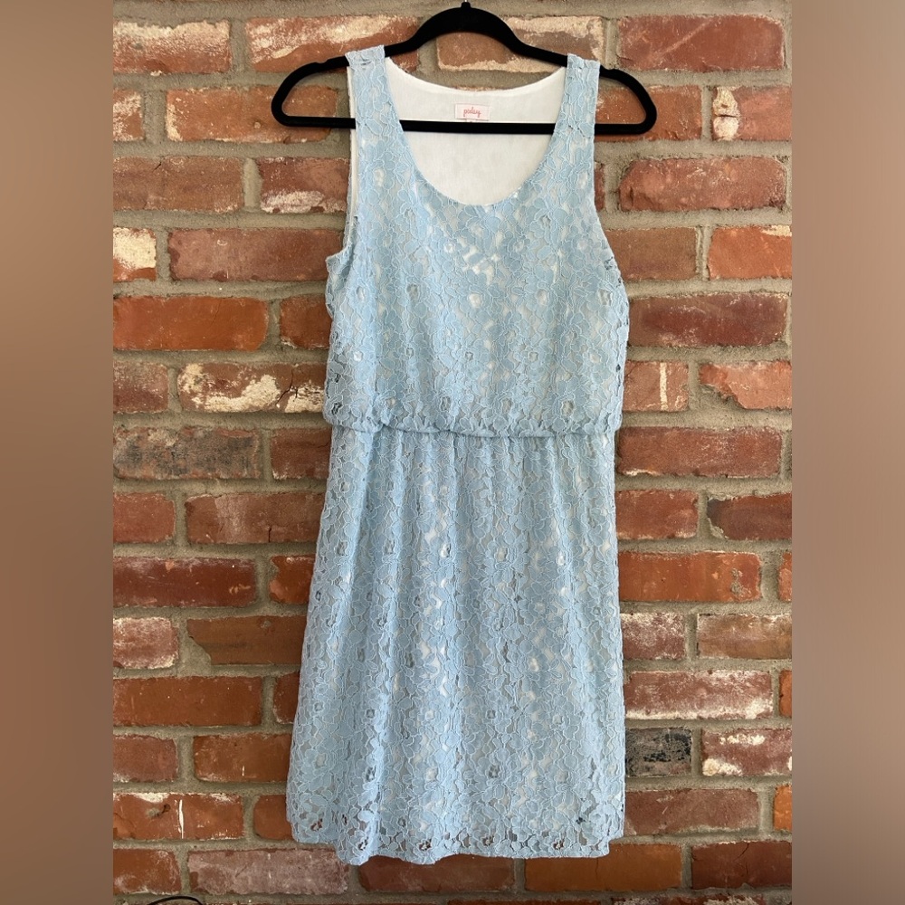 Pixley Scarlet Lace Dress Blue Lined Medium Romantic Sleeveless Elastic Waist